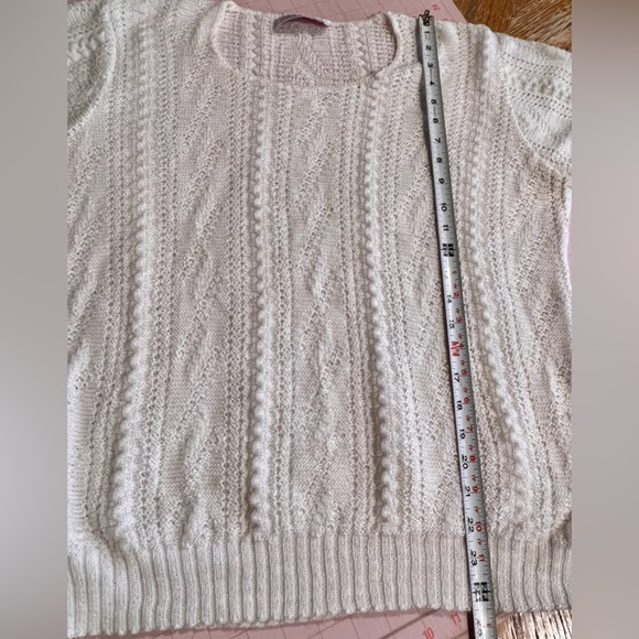 Vintage‎ 60s Glamour Knit white scoop neck short sleeve sweater cable knit - Picture 10 of 11
